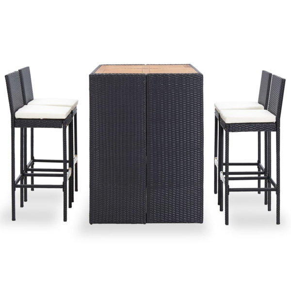 Latitude Run® Patio Bar Set Bar Table and Stools Poly Rattan and Wood